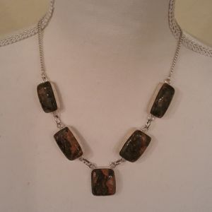 💚💗Green & Pink Unikite Stone 925 Necklace 19"